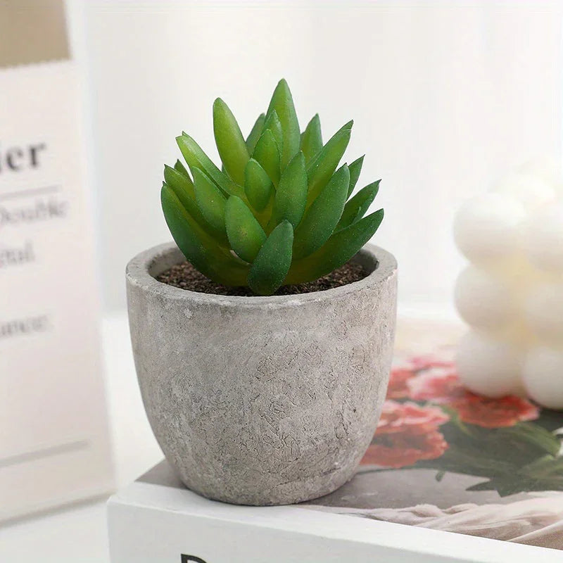 S Mini Artificial Succulent Set - Modern Plastic Faux Plants in Gray Concrete Pots for Home Decor,... - House Of Avana