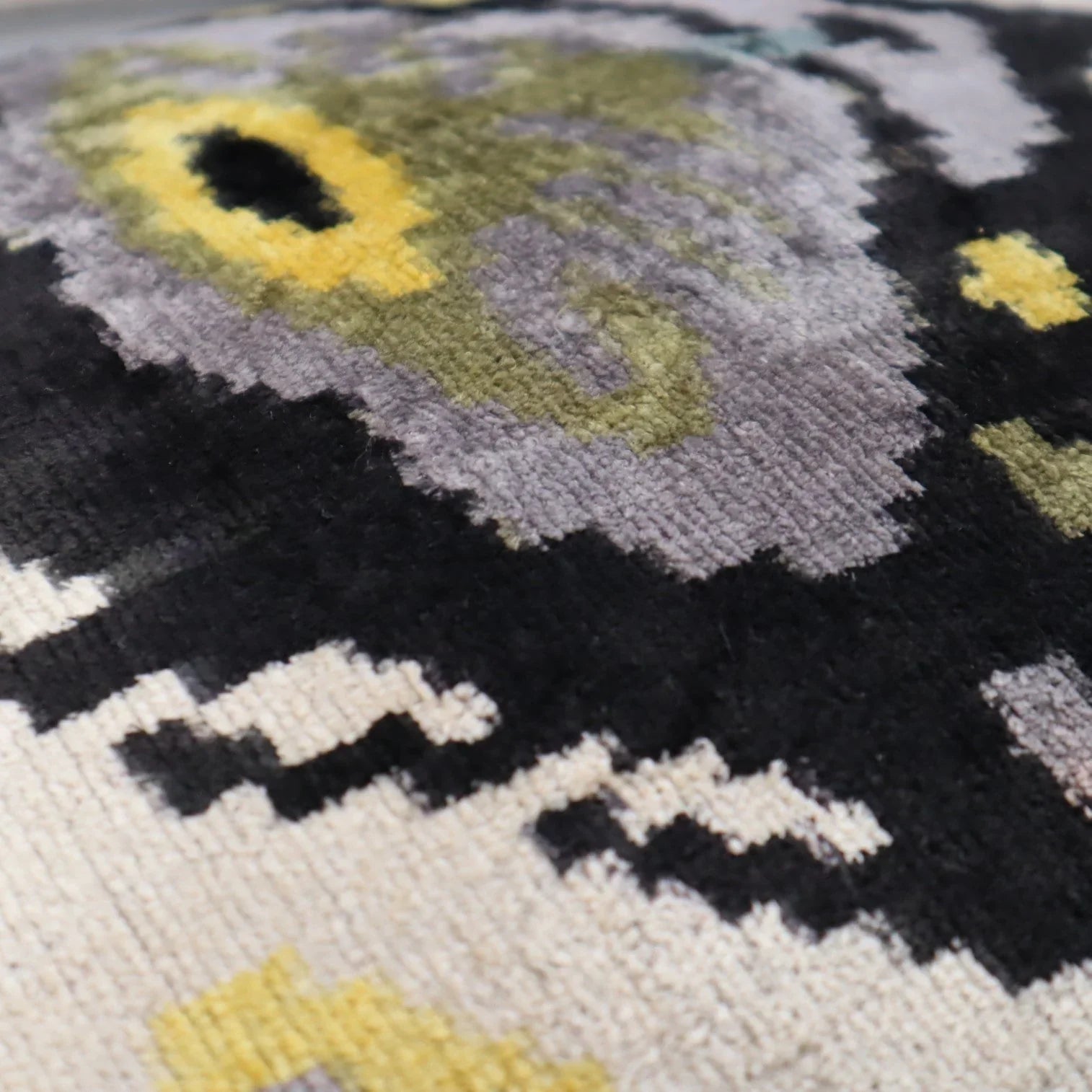 Canvello Handmade Gray Ivory Gold Velvet Throw Pillows - 20x20, angled view - House Of Avana