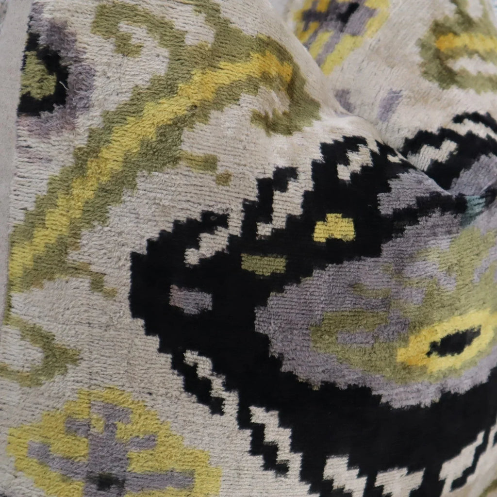 Canvello Handmade Gray Ivory Gold Velvet Throw Pillows - 20x20, close-up view - House Of Avana