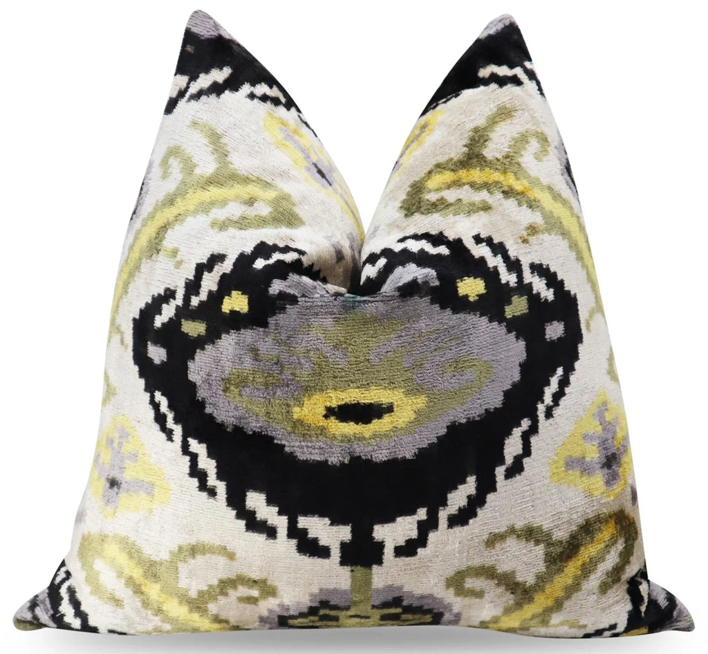 Canvello Handmade Gray Ivory Gold Velvet Throw Pillows - 20x20, lifestyle image - House Of Avana