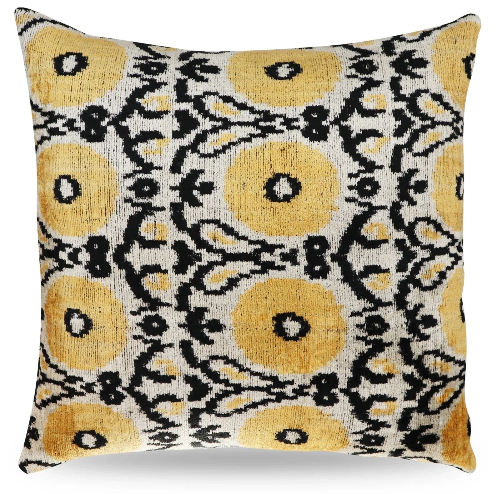 Canvello Handmade Gray Ivory Yellow Velvet Throw Pillows - 20x20, front view - House Of Avana