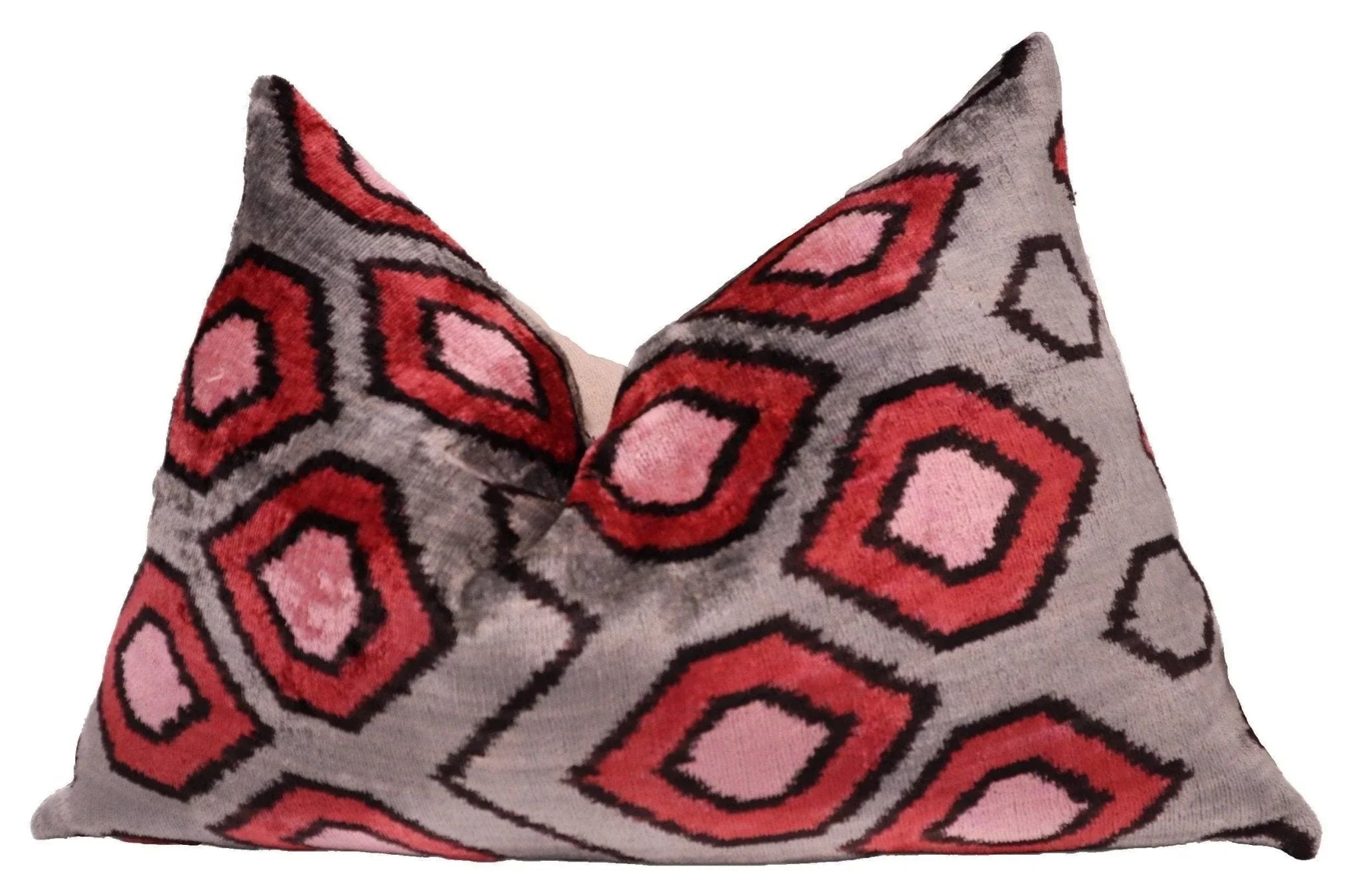 Canvello Velvet Silk Gray Pink Farmhouse Throw Pillows - 24x16 in, front view - House Of Avana