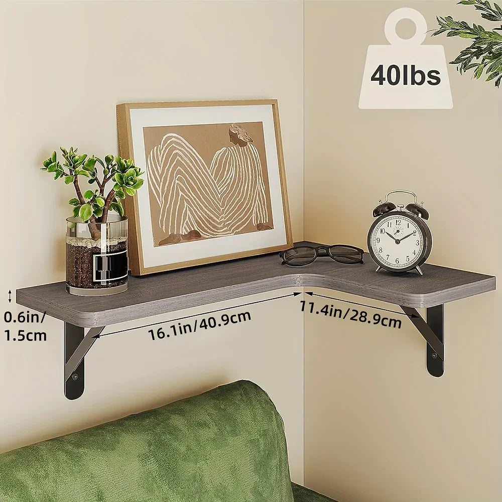 Set of Rustic Gray Corner Floating Shelves, angled view - House Of Avana