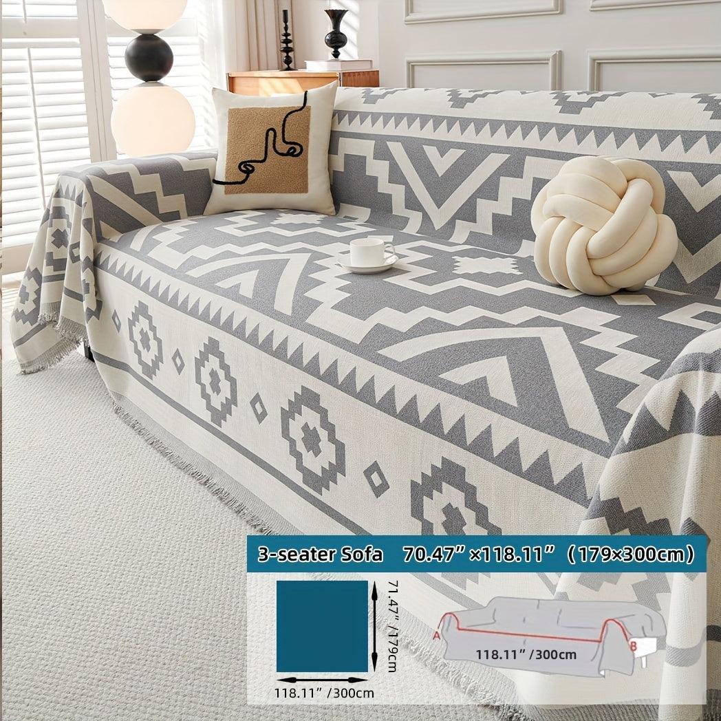 Boho-chic All-season Sofa Cover | Light Gray & Pet Proof Couch Cover - House Of Avana