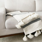Gray Stripe Pom Pom Throw Tea + Linen