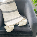 Gray Stripe Pom Pom Throw Tea + Linen