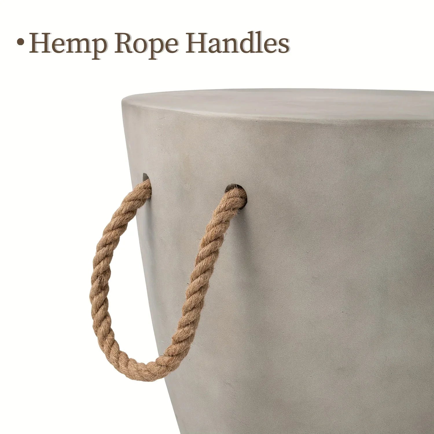 Concrete Outdoor End Table, 17'' Hemp Rope Side Table, Light Gray, Farmhouse Style, Modern Art Patio... - House Of Avana