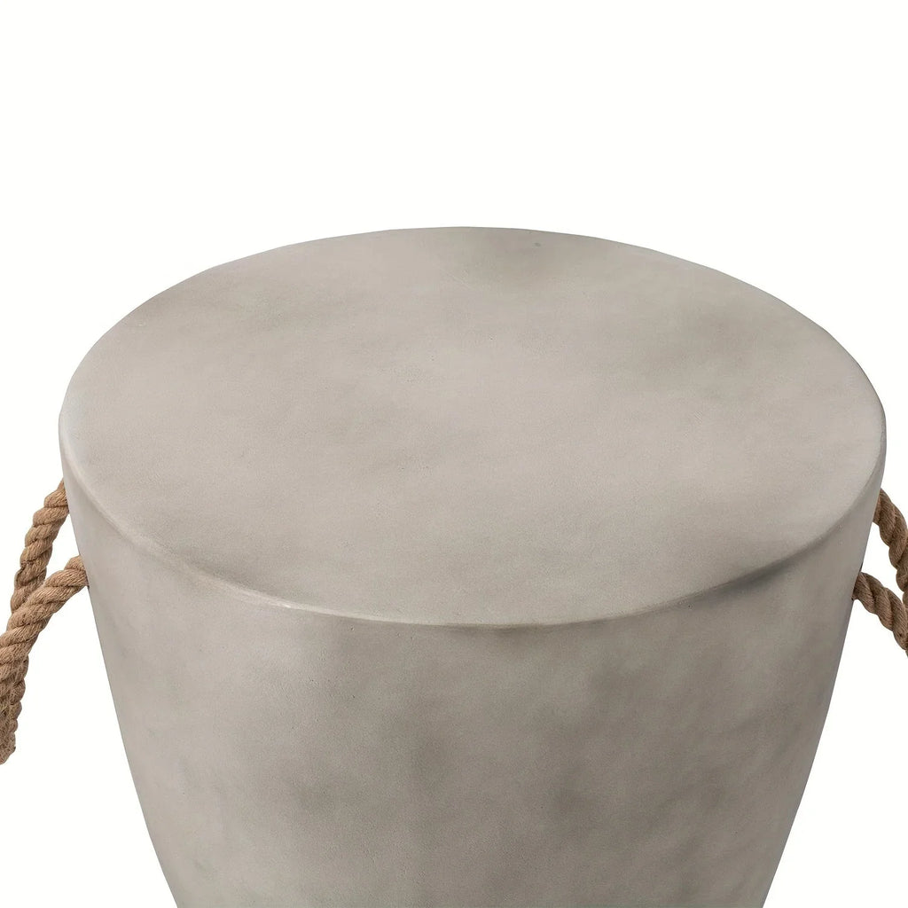 Concrete Outdoor End Table, 17'' Hemp Rope Side Table, Light Gray, Farmhouse Style, Modern Art Patio... - House Of Avana