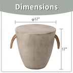 Concrete Outdoor End Table, 17'' Hemp Rope Side Table, Light Gray, Farmhouse Style, Modern Art Patio... - House Of Avana