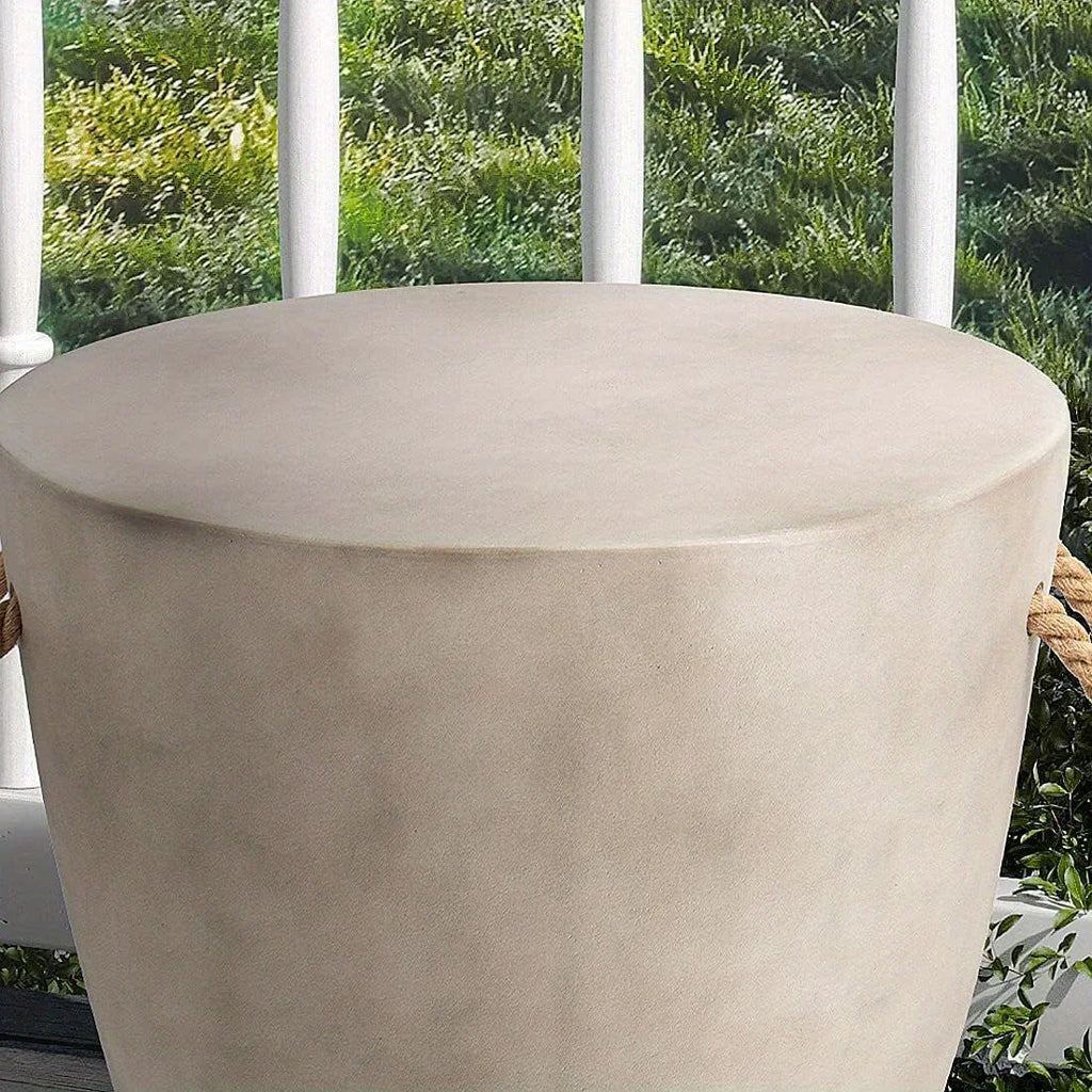 Concrete Outdoor End Table, 17'' Hemp Rope Side Table, Light Gray, Farmhouse Style, Modern Art Patio... - House Of Avana