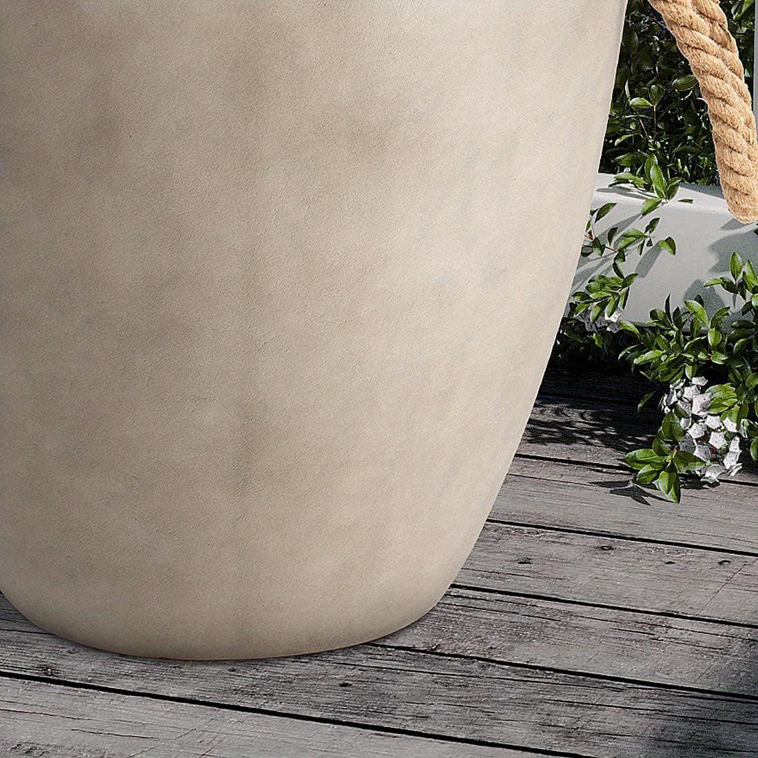 Concrete Outdoor End Table, 17'' Hemp Rope Side Table, Light Gray, Farmhouse Style, Modern Art Patio... - House Of Avana