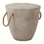 Concrete Outdoor End Table, 17'' Hemp Rope Side Table, Light Gray, Farmhouse Style, Modern Art Patio... - House Of Avana