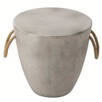 Concrete Outdoor End Table, 17'' Hemp Rope Side Table, Light Gray, Farmhouse Style, Modern Art Patio... - House Of Avana