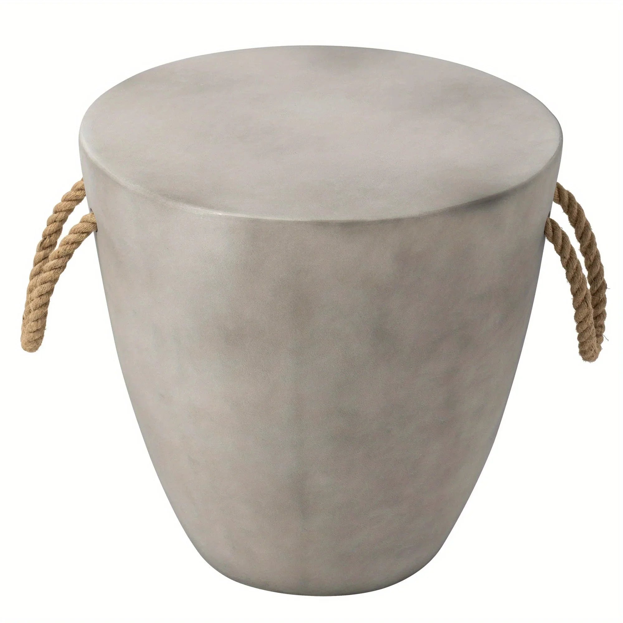 Concrete Outdoor End Table, 17'' Hemp Rope Side Table, Light Gray, Farmhouse Style, Modern Art Patio... - House Of Avana