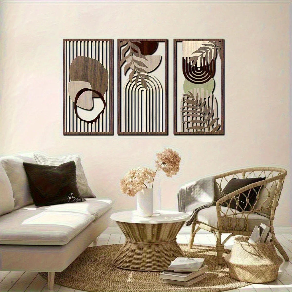 Wall Art - Abstract Wooden Sage Green Large, angled view - House Of Avana