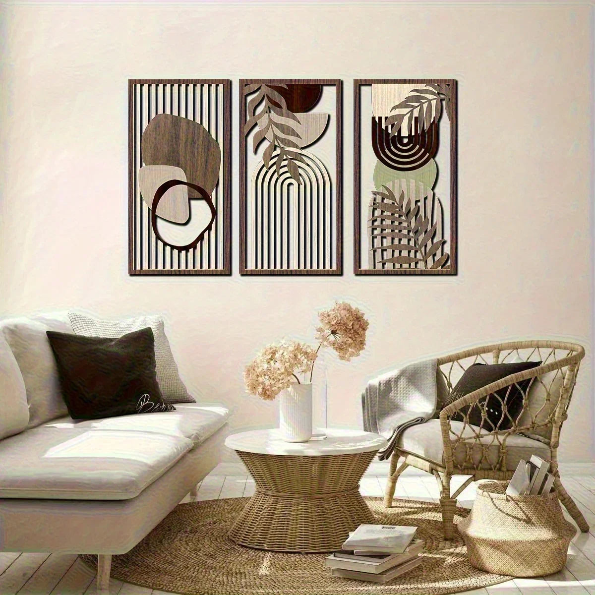 Wall Art - Abstract Wooden Sage Green Large, angled view - House Of Avana