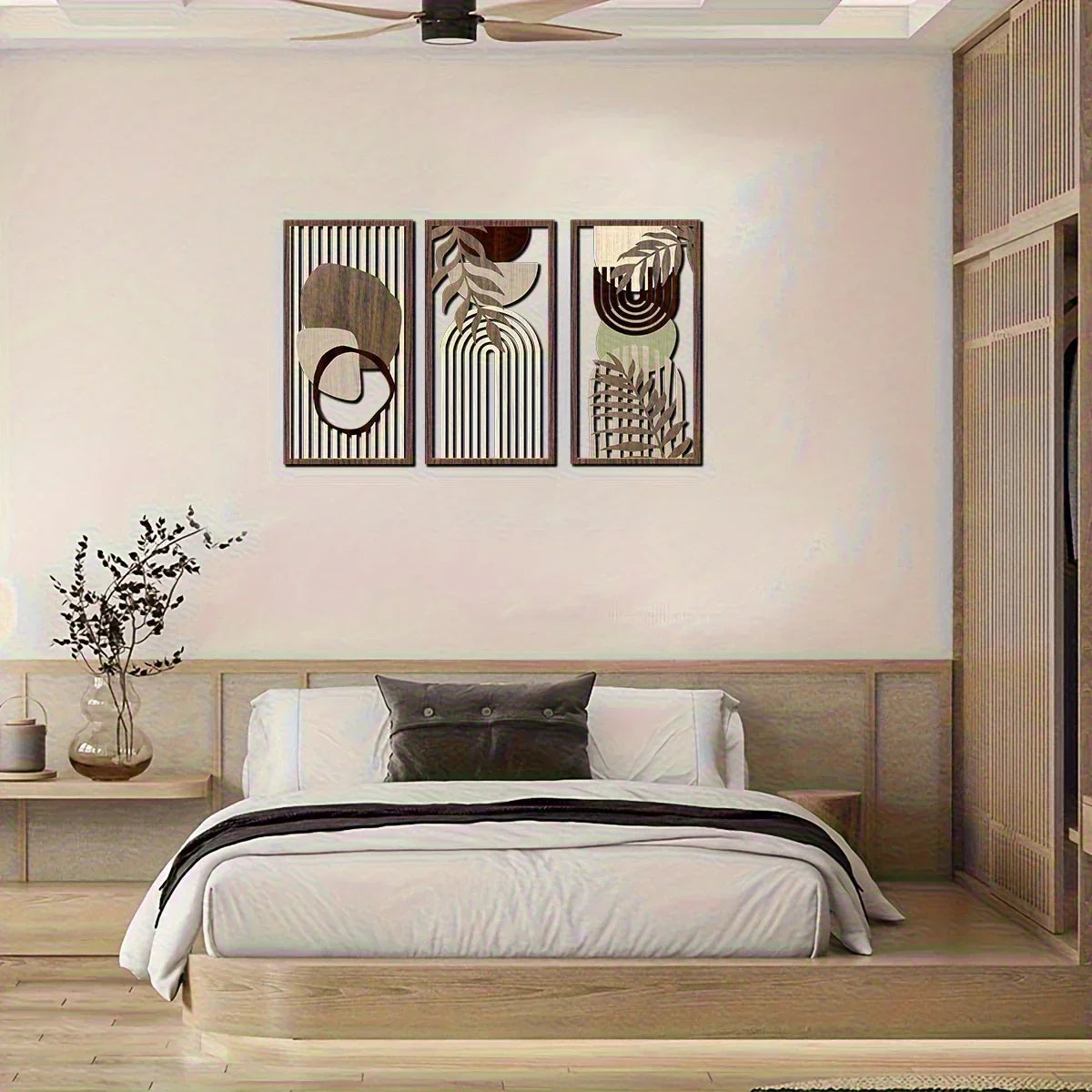 Wall Art - Abstract Wooden Sage Green Large, angled view - House Of Avana