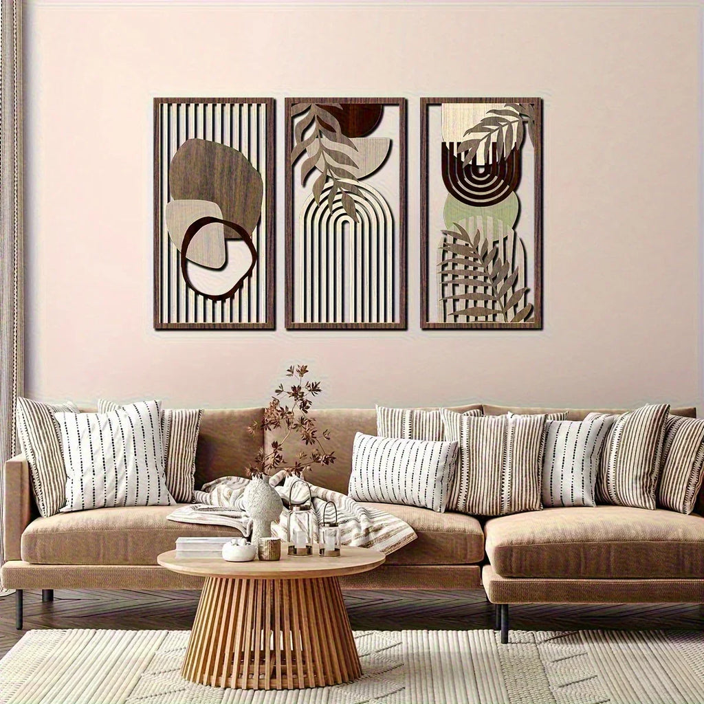 Wall Art - Abstract Wooden Sage Green Large, detail shot - House Of Avana