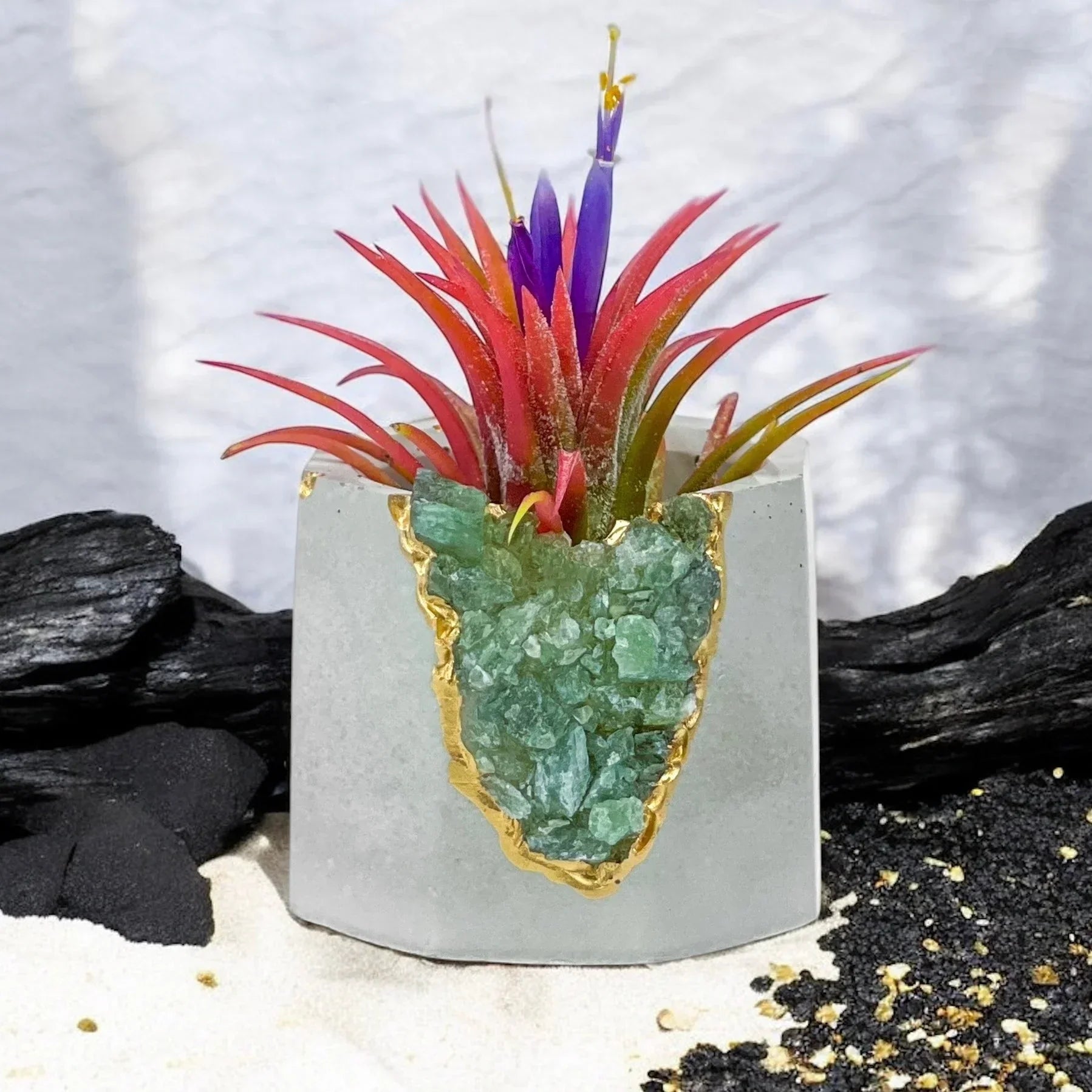 Green Apatite Geode Planter with Natural Stone Layers, front view - House Of Avana