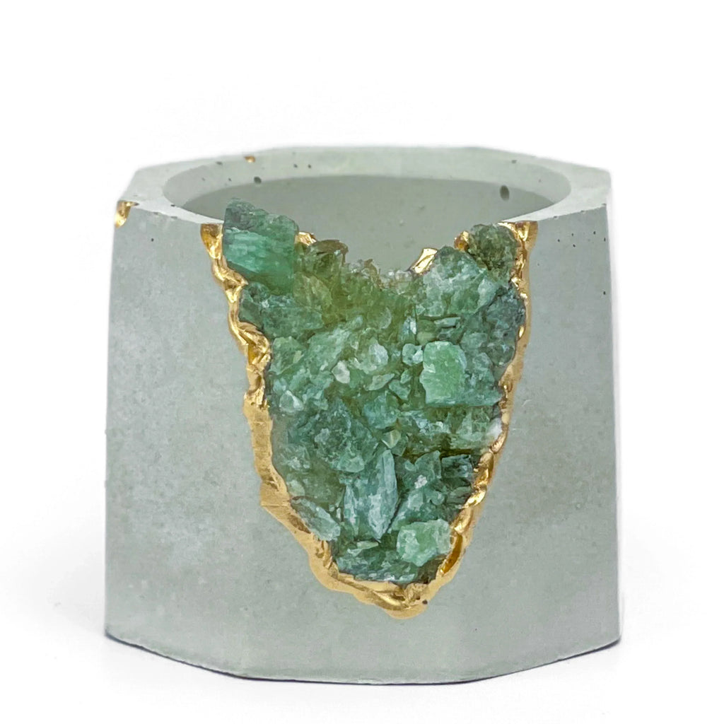 Green Apatite Geode Planter with Natural Stone Layers, texture detail - House Of Avana