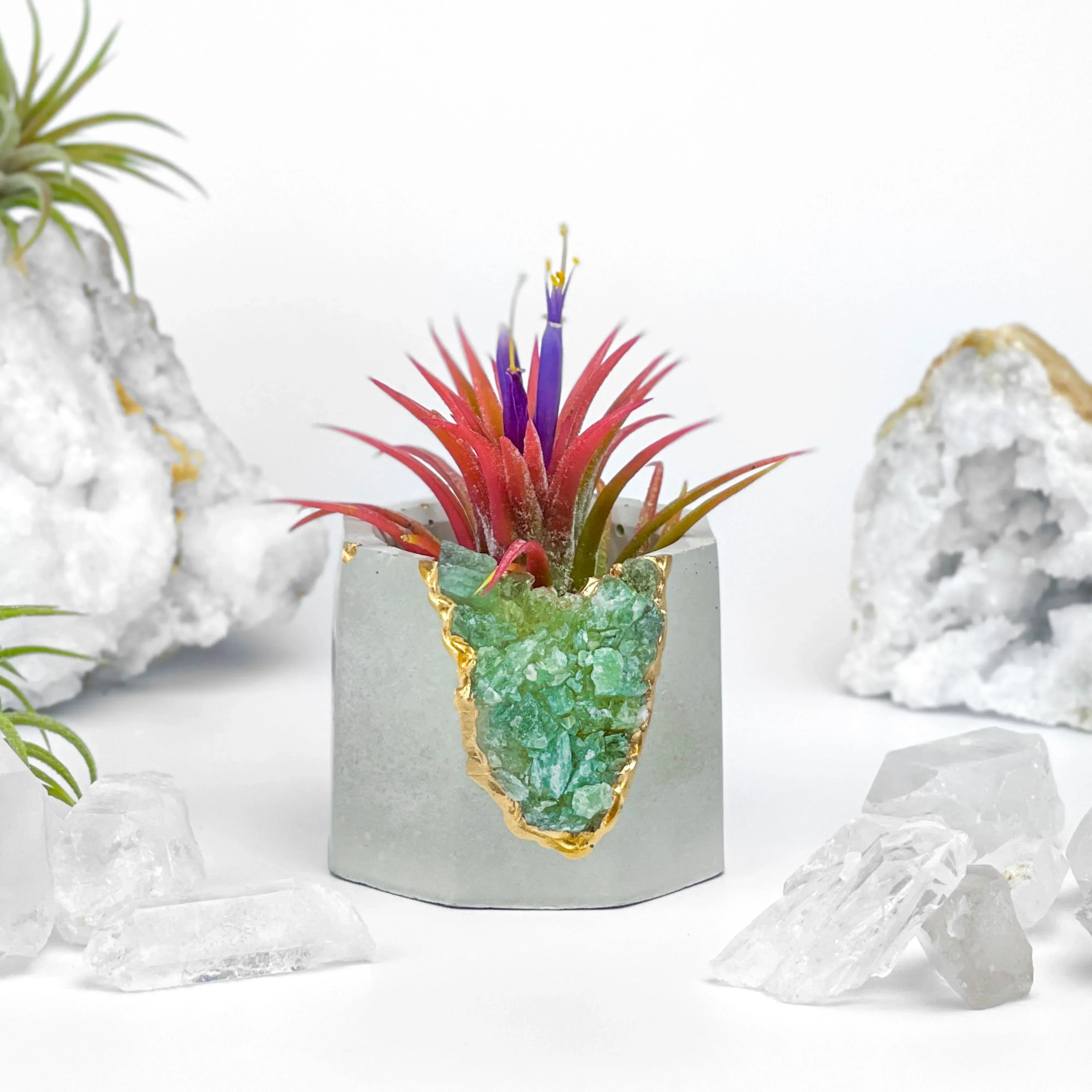 Green Apatite Geode Planter with Natural Stone Layers, top view - House Of Avana