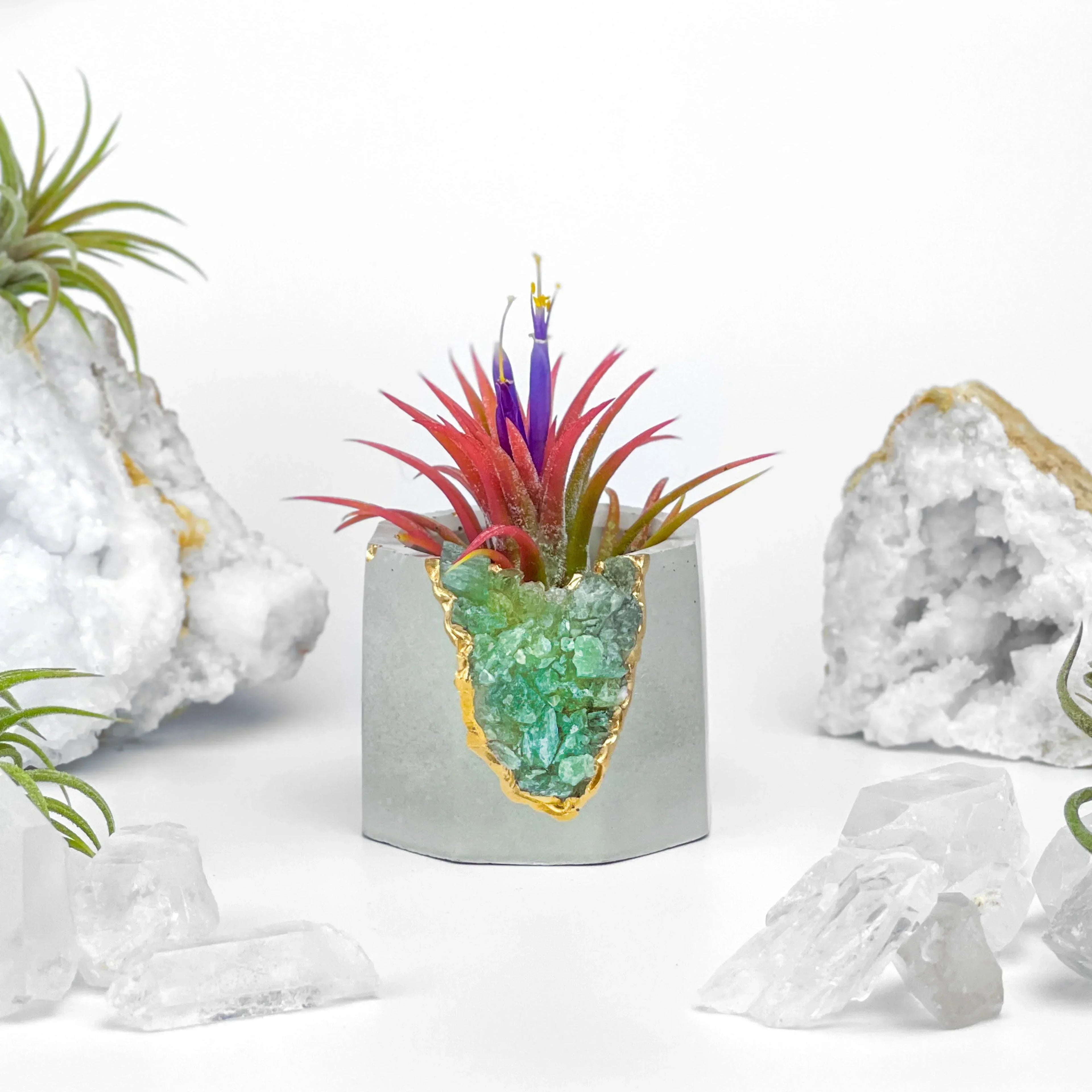 Green Apatite Geode Planter with Natural Stone Layers, angled view - House Of Avana