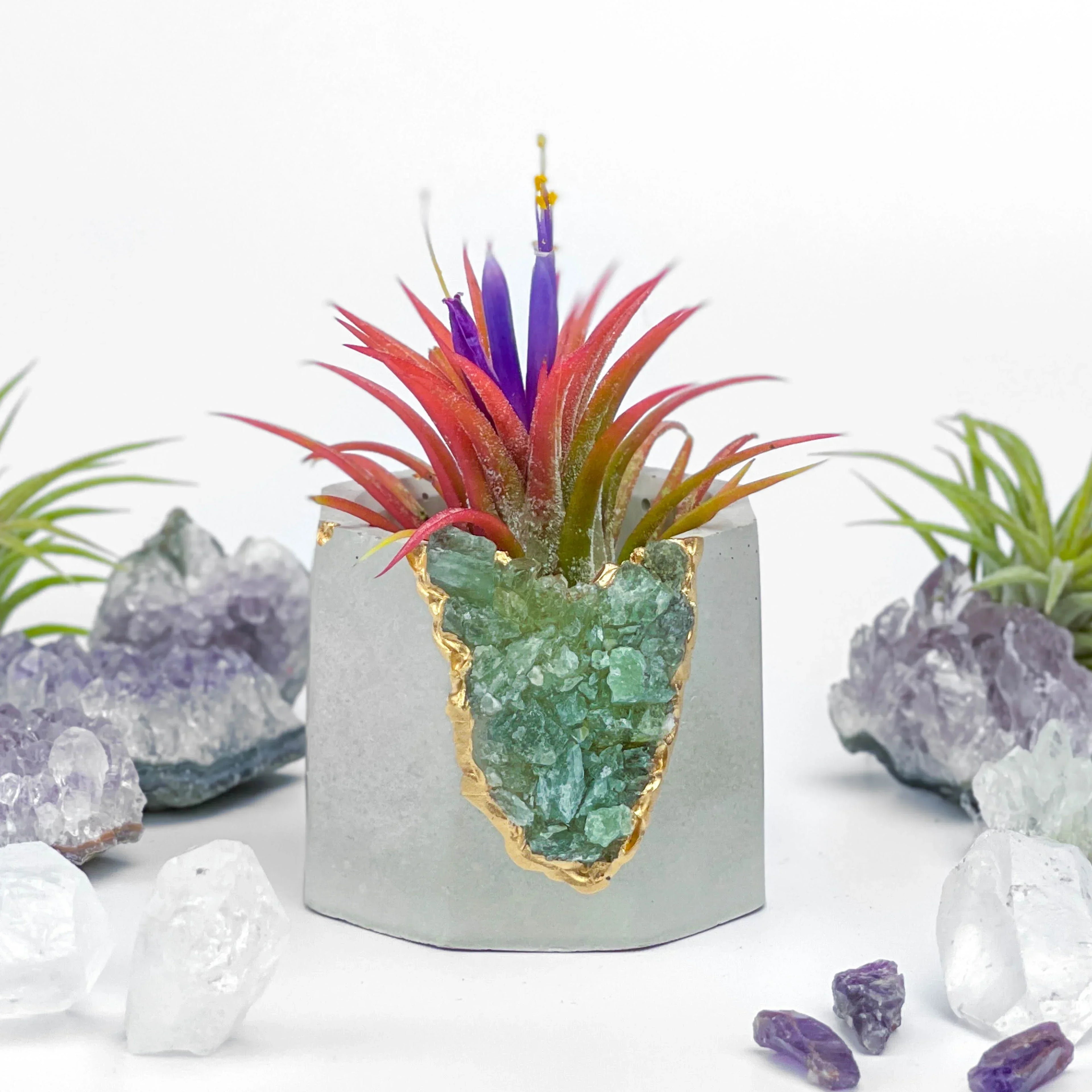 Green Apatite Geode Planter with Natural Stone Layers, angled view - House Of Avana