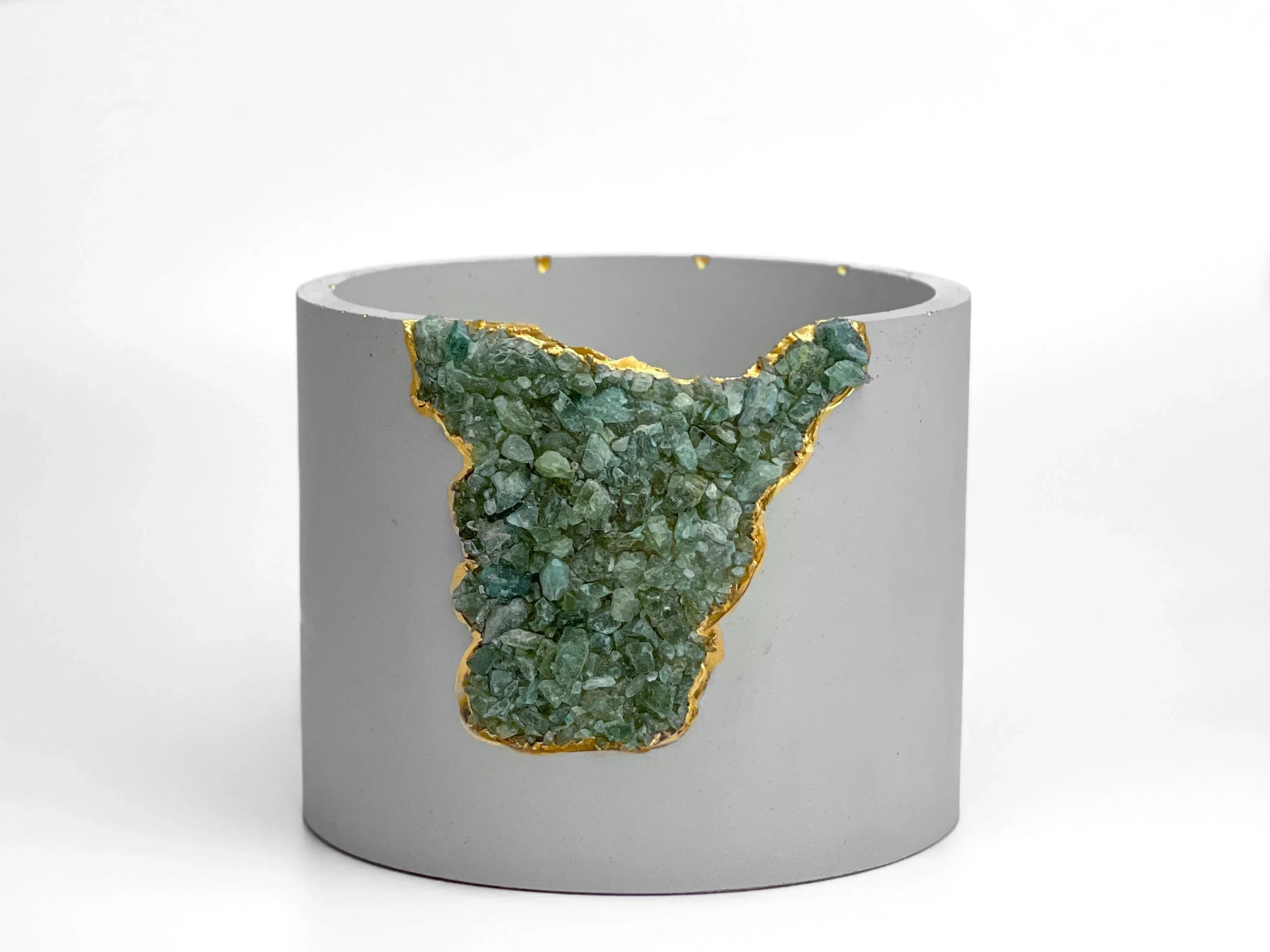 Green apatite planter with natural texture, 6" size - House of Avana