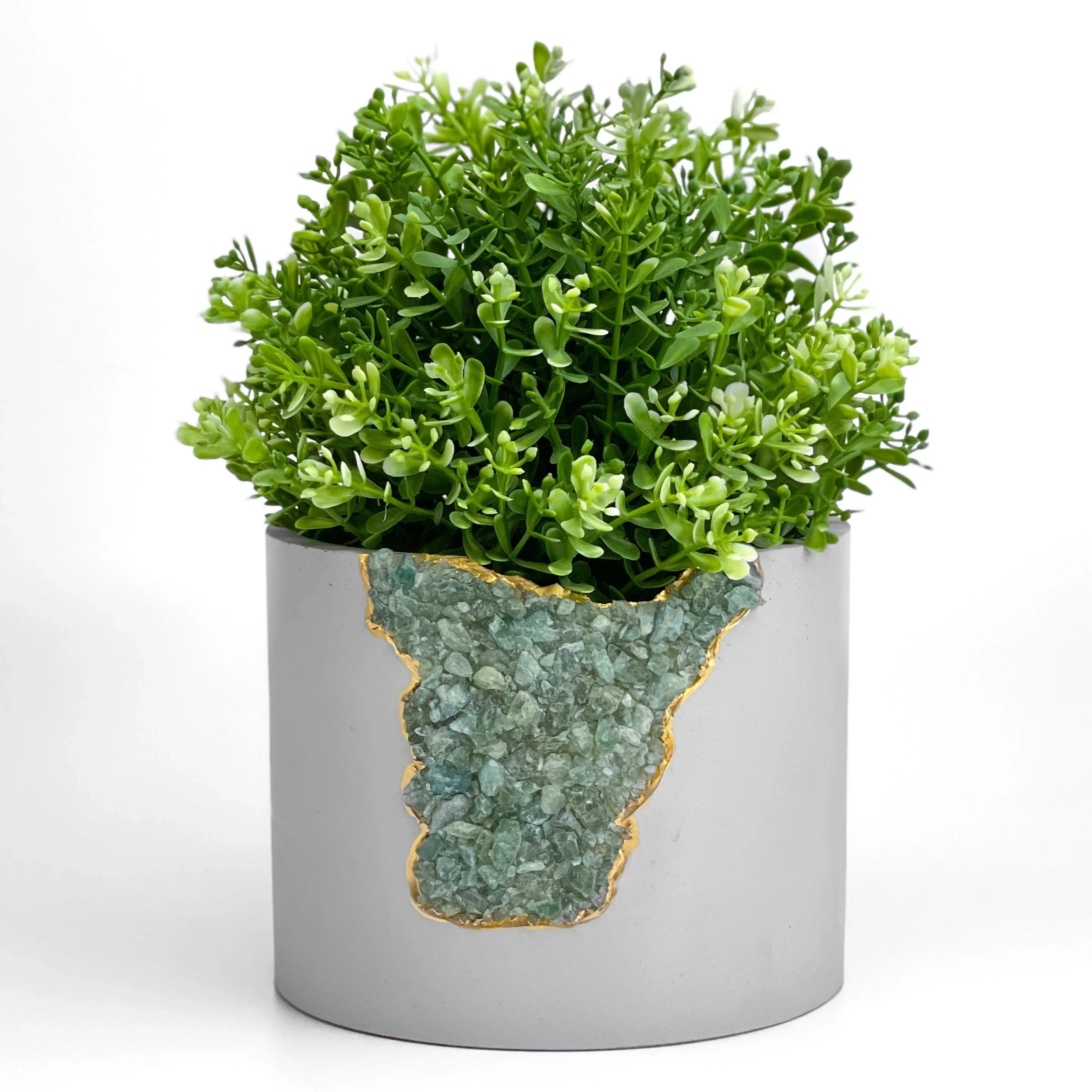 Green apatite planter with natural texture, 6" size - House of Avana