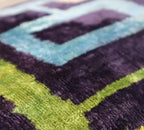 Canvello Green Blue Handmade 16x24 Silk Velvet Pillow, Organic Veg Dyed, Down/feather Filled, angled view - House Of Avana