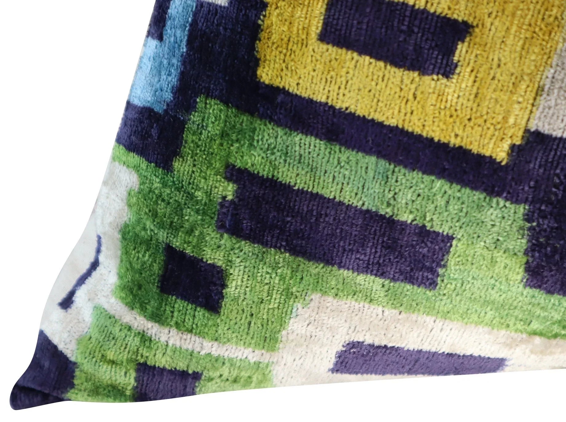 Canvello Green Blue Handmade 16x24 Silk Velvet Pillow, Organic Veg Dyed, Down/feather Filled, angled view - House Of Avana