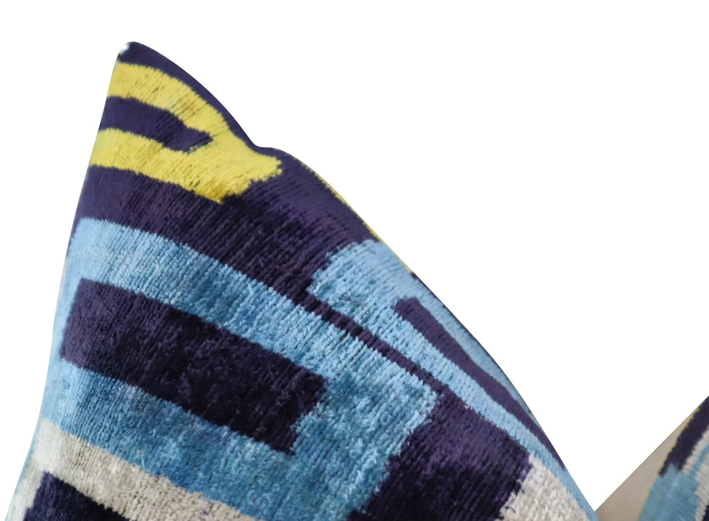 Canvello Green Blue Handmade 16x24 Silk Velvet Pillow, Organic Veg Dyed, Down/feather Filled, close-up view - House Of Avana