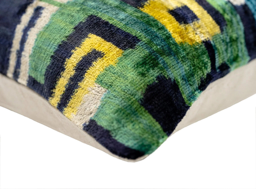 Canvello Green Blue Handmade 16x24 Silk Velvet Pillow, Organic Veg Dyed, Down/feather Filled, side view - House Of Avana