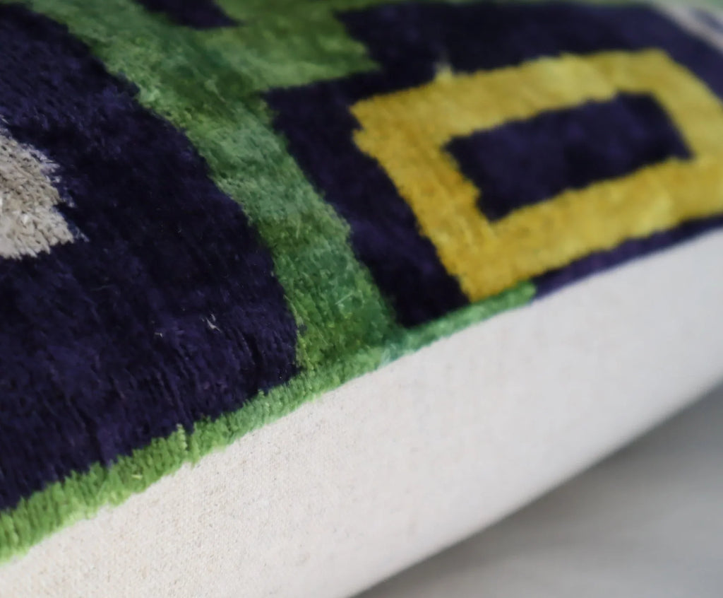 Canvello Green Blue Handmade 16x24 Silk Velvet Pillow, Organic Veg Dyed, Down/feather Filled, top view - House Of Avana