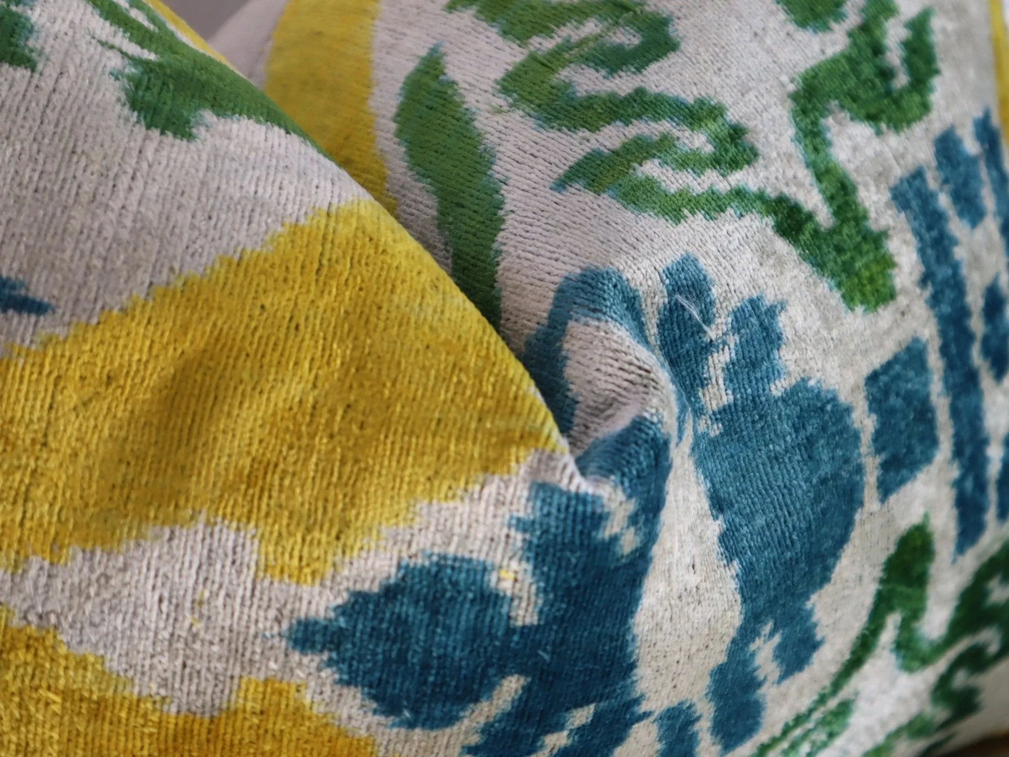 Canvello Green Yellow Blue Handmade 16x24 Silk Velvet Pillow, Organic Veg Dyed, Down/feather Filled,... - House Of Avana