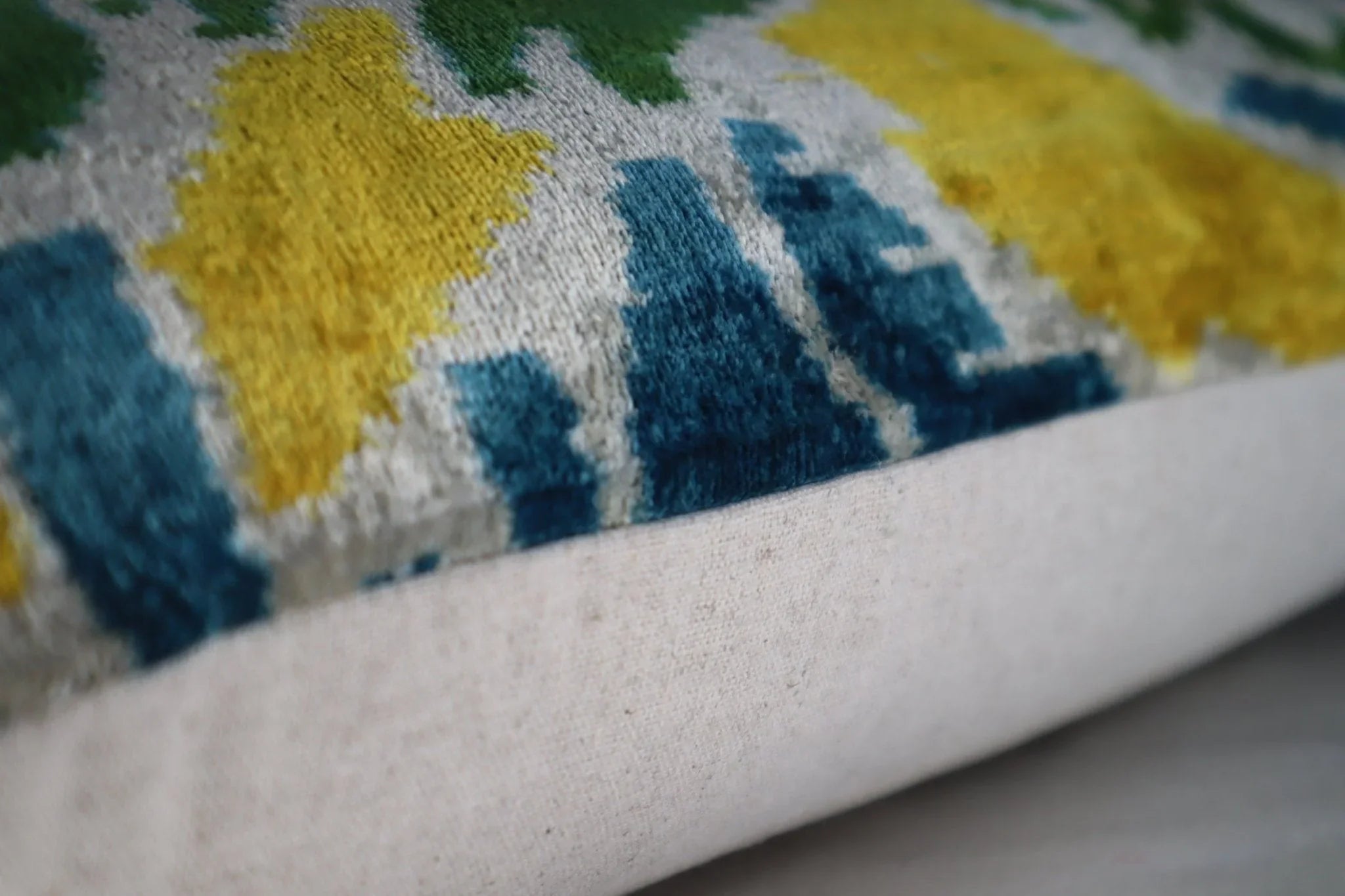 Canvello Green Yellow Blue Handmade 16x24 Silk Velvet Pillow, Organic Veg Dyed, Down/feather Filled,... - House Of Avana
