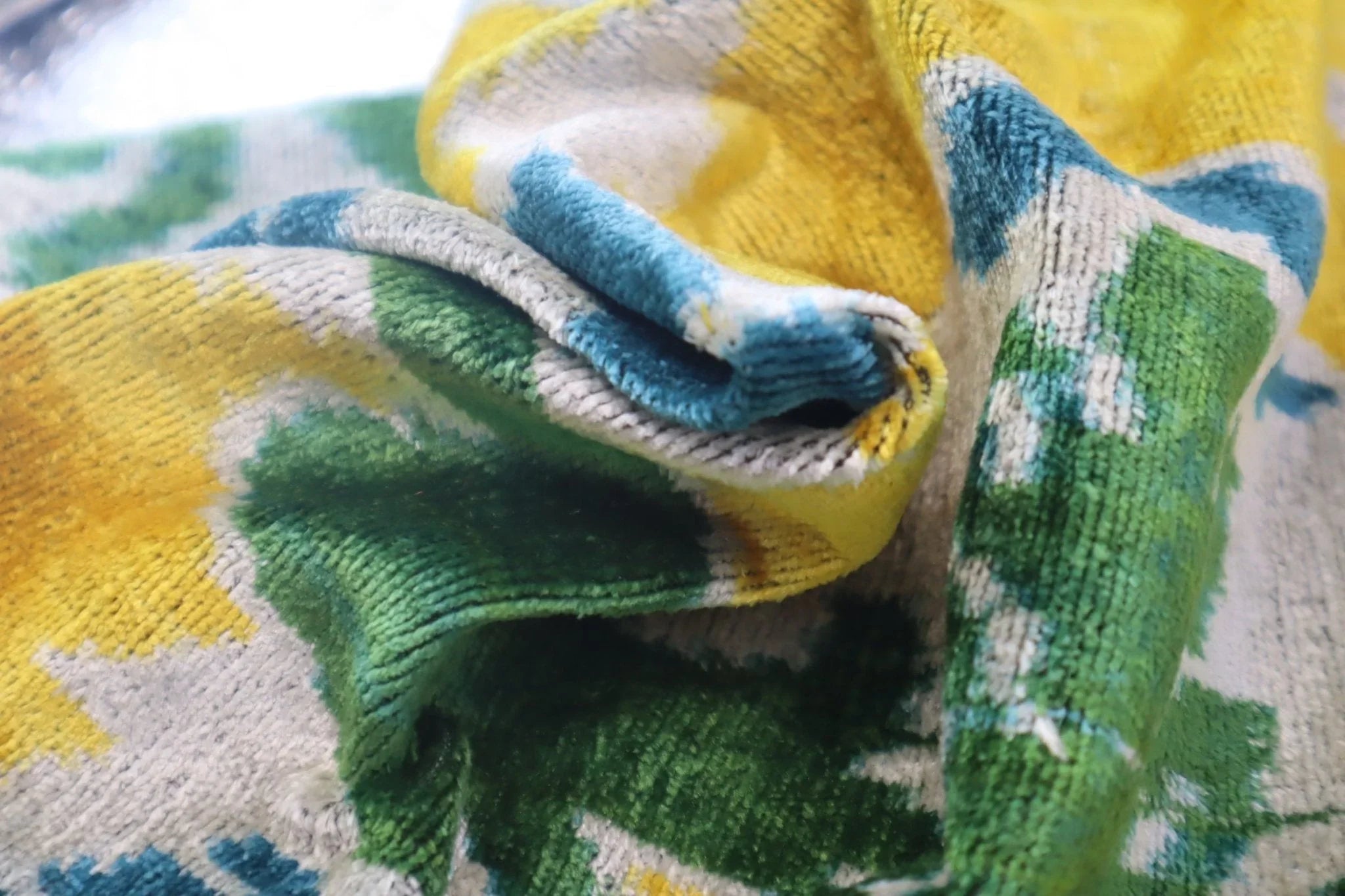 Canvello Green Yellow Blue Handmade 16x24 Silk Velvet Pillow, Organic Veg Dyed, Down/feather Filled,... - House Of Avana