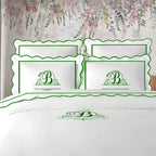 Monogram 400TC Cotton Scallop Embroidery & Border Sateen Solid Duvet Cover Set PushpLinen