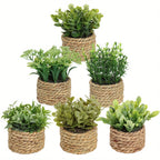 Pe Artificial Fern Grass Potted Plant with Faux Eucalyptus Leaves and Rope Weaving, Green, Tabletop... - House Of Avana