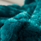 Soft green and blue faux fur throw blanket, plush texture - House of Avana
