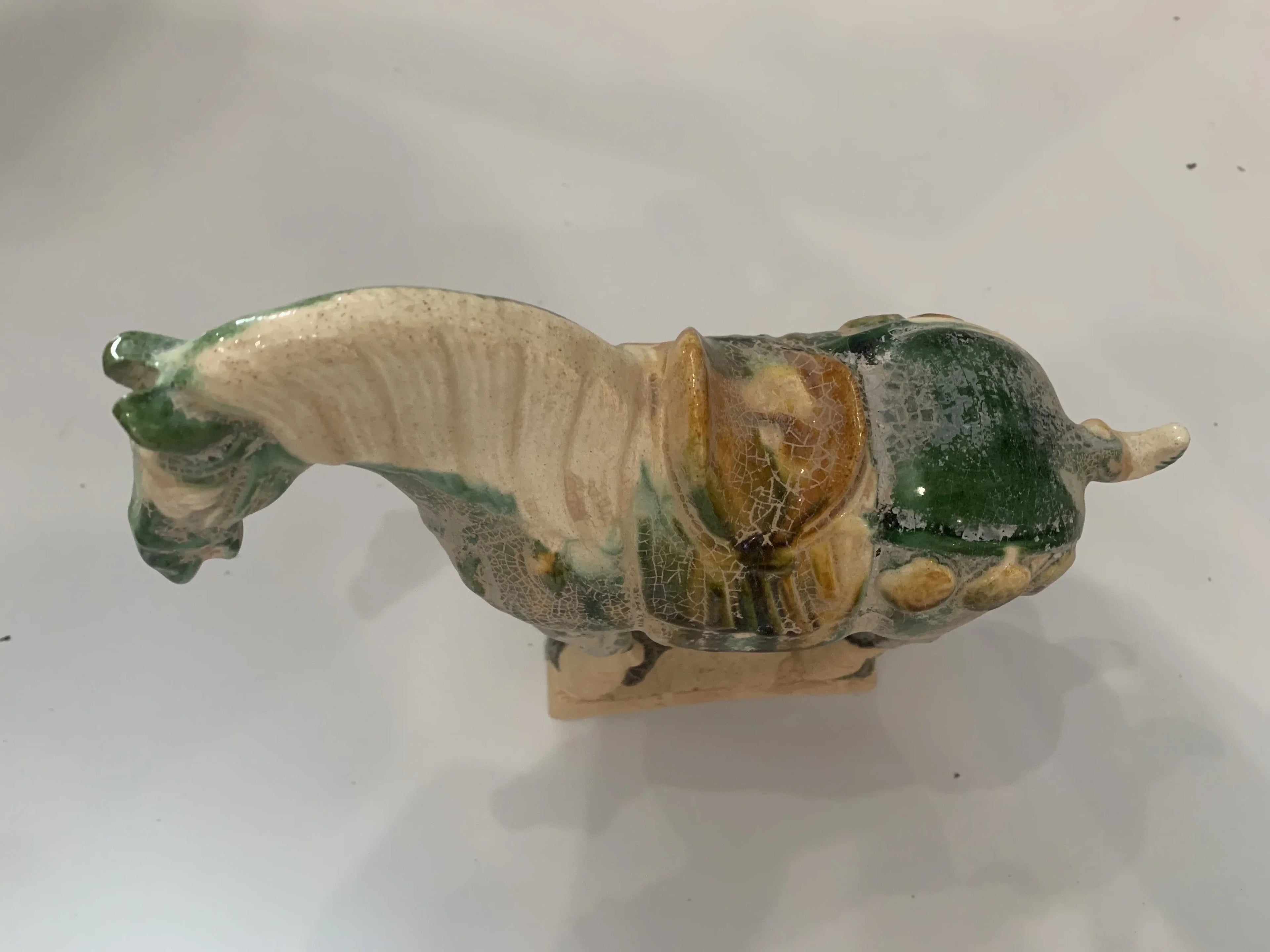 Vintage Figurine - Green Glazed Ceramic Statue, angled view - House Of Avana