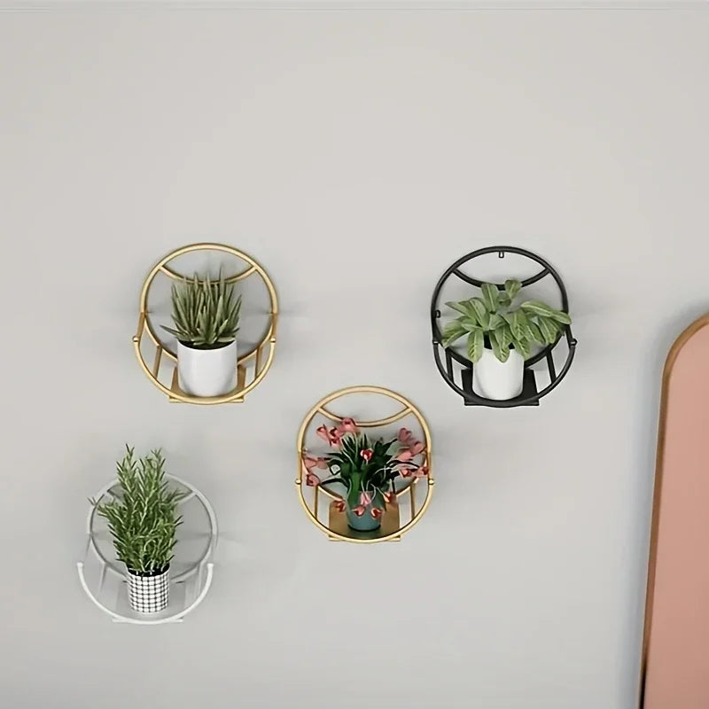 , Wall Hanging Flower Shelf Living Room Balcony Iron Art Free Punching Green Pot Succulent Pot Plant... - House Of Avana