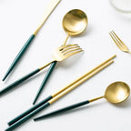 Altin Piece Flatware Set - Forest Green and Gold - House Of Avana