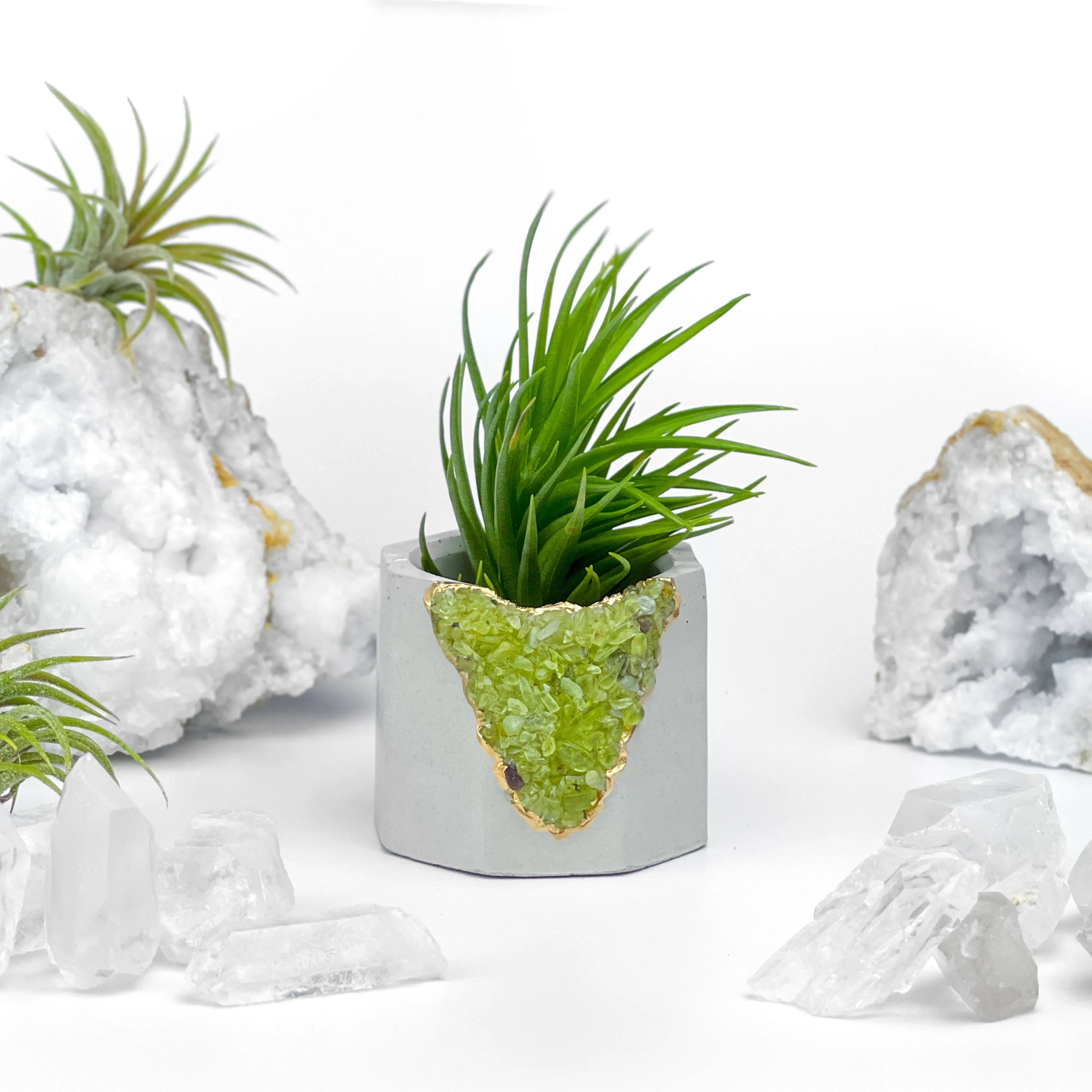 Green Peridot Geode Planter Box Natural Stone Home Decoration, close-up view - House Of Avana