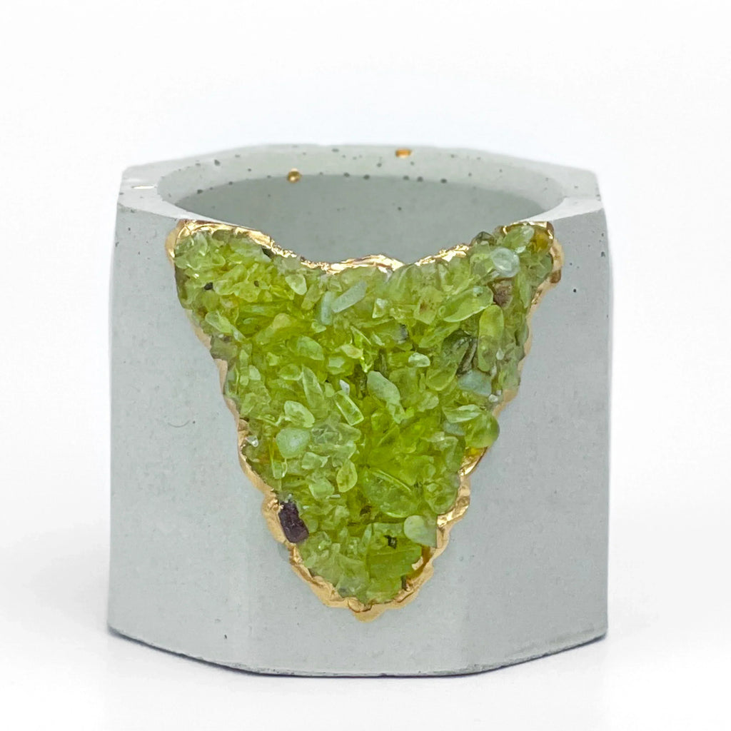 Green Peridot Geode Planter Box Natural Stone Home Decoration, side view - House Of Avana