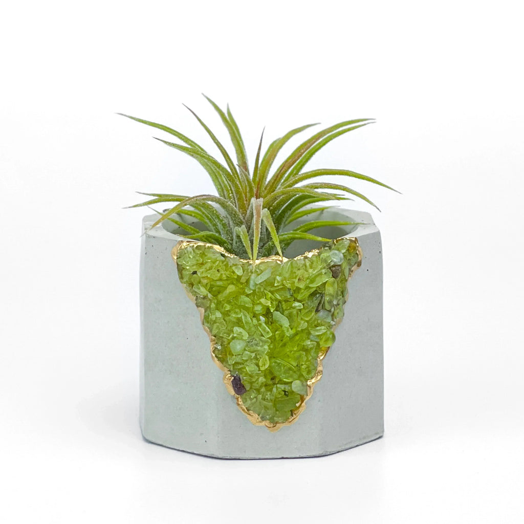 Green Peridot Geode Planter Box Natural Stone Home Decoration, angled view - House Of Avana