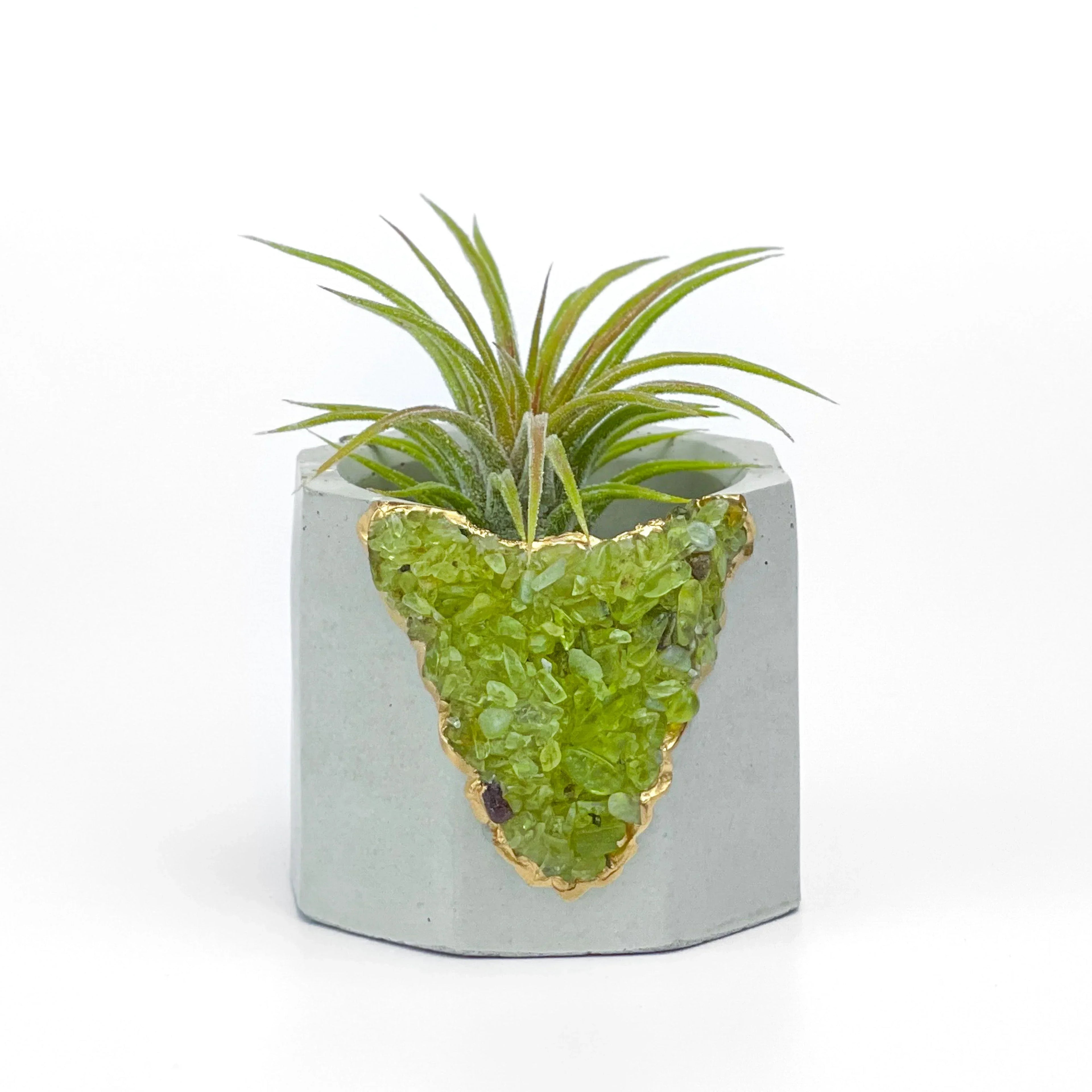 Green Peridot Geode Planter Box Natural Stone Home Decoration, angled view - House Of Avana