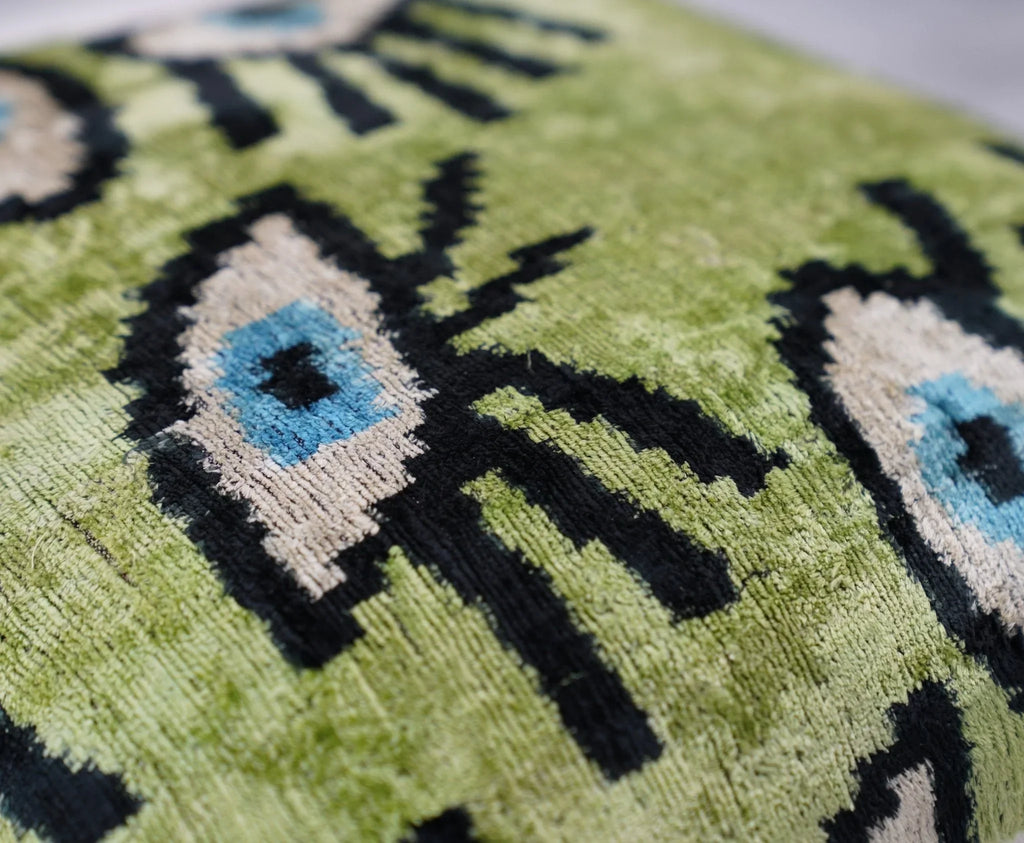 Canvello Luxury Green Smoke Olive Evil Eye Pillow for Couch - 16x16 Inch, angled view - House Of Avana