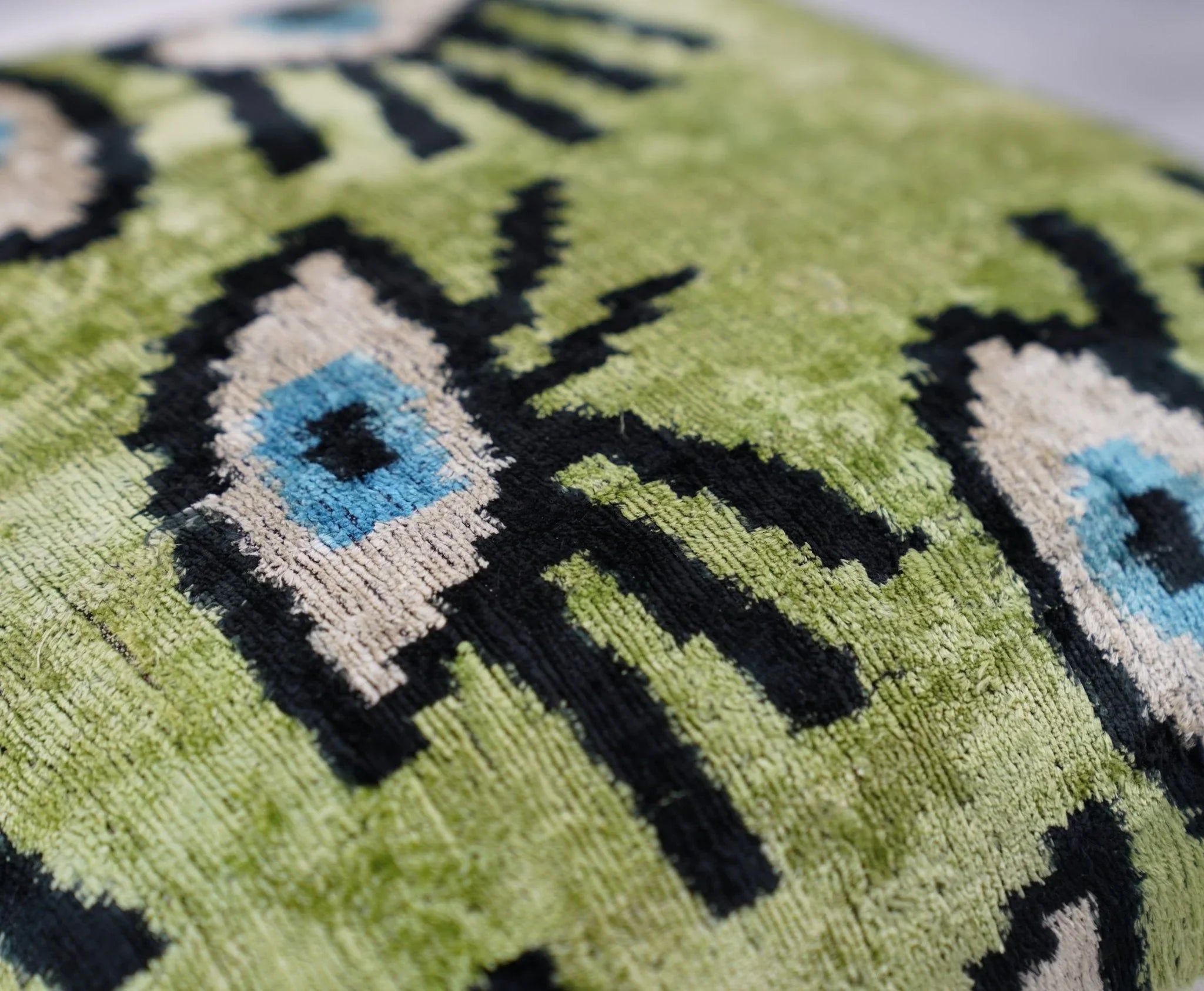 Canvello Luxury Green Smoke Olive Evil Eye Pillow for Couch - 16x16 Inch, angled view - House Of Avana