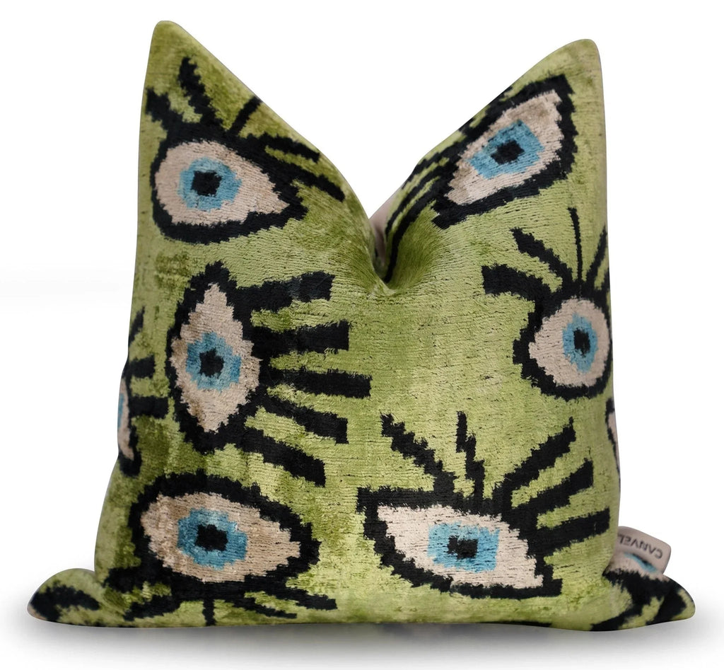 Canvello Luxury Green Smoke Olive Evil Eye Pillow for Couch - 16x16 Inch, detail shot - House Of Avana